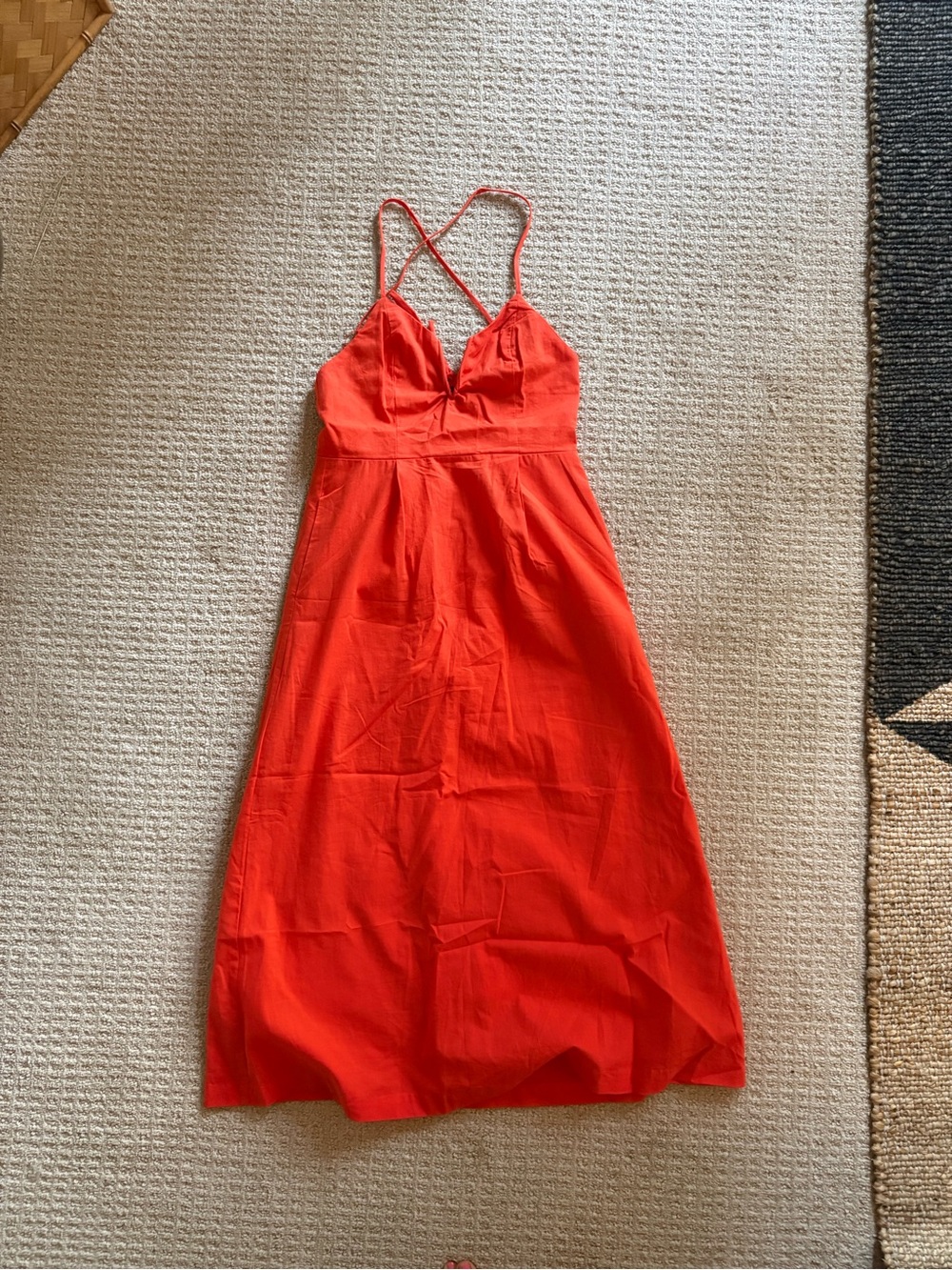 Orange-red cotton dress with pockets